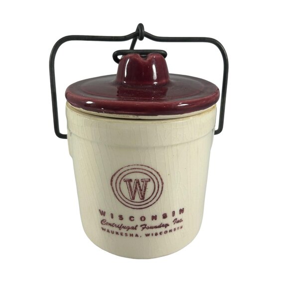Vintage Wisconsin Pioneer Cheese Crock Metal Bail Storage Canister Pottery READ - Picture 1 of 9